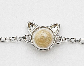 Tierhaar Armband Kette Silber 925 Katzenkopf Ohren Katzenhaar Andenken Erinnerung Haustier gestorben kleine Urne Tierhaarschmuck individuell