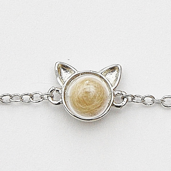 Tierhaar Armband Kette Silber 925 Katzenkopf Ohren Katzenhaar Andenken Erinnerung Haustier gestorben kleine Urne Tierhaarschmuck individuell