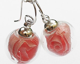 Echte Rose Set Schmuckset Halskette Ohrringe rosa Brautschmuck Braut Blütenschmuck Blütenohrringe hoho bohostyle silber Rosenblüte Hochzeit