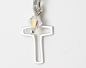 Kreuz Anhänger 925 Silber Charm Kommunion Firmung Konfirmation Geschenk kirchlich Taufe Taufpatin Gastgeschenk Kristall religiös Kette