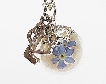 Pendentif en chaîne en poils d’animaux avec de vraies fleurs pour la mémoire / mémoire d’un chien / chat / cheval décédé personnalisable