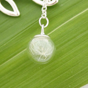 Echte Pusteblume Kette mit Blatt Brautschmuck Dandelion Blatt Glasball Glasschmuck Geschenk Freundin Wünsche Löwenzahn boho bohostyle zdjęcie 3