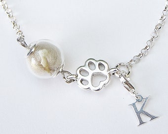 Pet Hair Bracelet Memorial Dog Cat Paw Print Link Chain Silver Gift for Mom Wife Girlfriend Keepsake Jewelry