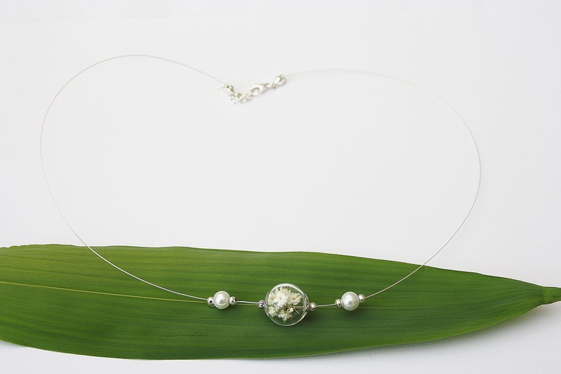 Genuine Veil Herb Necklace Bridal Jewelry ivory Wedding Necklace White Pearls Flower Jewelry Flowers, Boho image 2