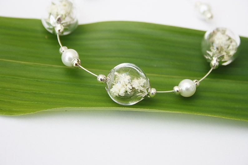 Real gypsophila bracelet bridal jewelry ivory wedding beads boho pearl bracelet bridal gift flower jewelry flower bracelet flowers glass image 4