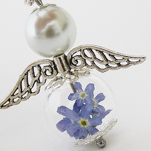 Real Forget-Me-Not Pendant Angel Communion Confirmation Flower Jewelry Gift Blue Boho Angel Pendant Christmas Church