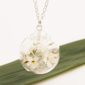 Vergissmeinnicht Pusteblumen Kette 925er Silber Anhänger Dandelion Bergkristall Brautschmuck Braut Abschied Blütenschmuck Blütenanhänger Bild 3