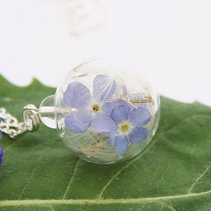 Myosotis & pissenlits chaîne 925 argent strass bijoux de mariée bridal fleur pendentif collier floral boho bohostyle fleurs bleus image 2
