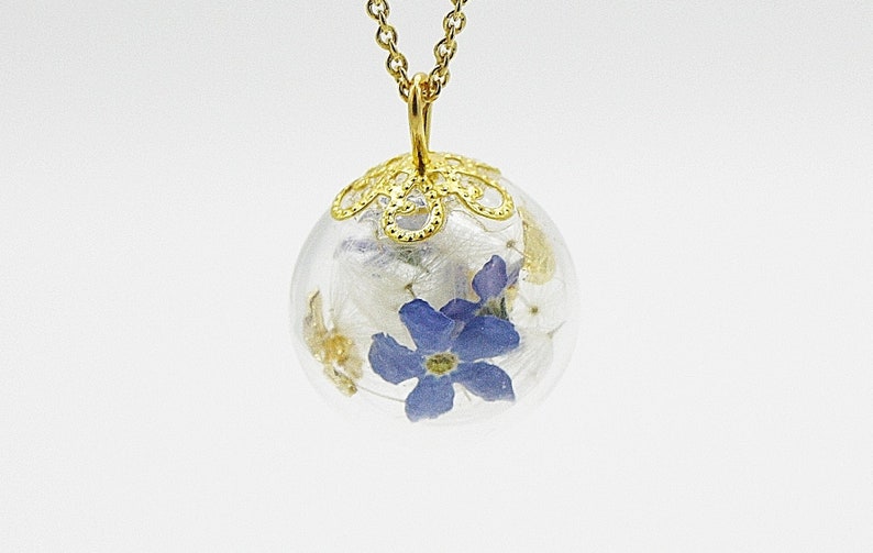 Echte Vergeet-Me-Niet & Paardebloemen Ketting 925 Zilver Goud Blauw Bruids Sieraden Bruiloft Bevestiging Peetmoeder Cadeau Moeder Bloemen afbeelding 1