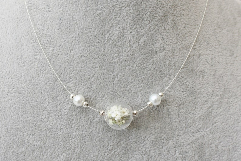 Genuine Veil Herb Necklace Bridal Jewelry ivory Wedding Necklace White Pearls Flower Jewelry Flowers, Boho image 3