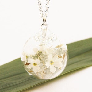 Vergissmeinnicht Pusteblumen Kette 925er Silber Anhänger Dandelion Bergkristall Brautschmuck Braut Abschied Blütenschmuck Blütenanhänger Bild 1