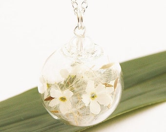 Vergissmeinnicht Pusteblumen Kette 925er Silber Anhänger Dandelion Bergkristall Brautschmuck Braut Abschied Blütenschmuck Blütenanhänger