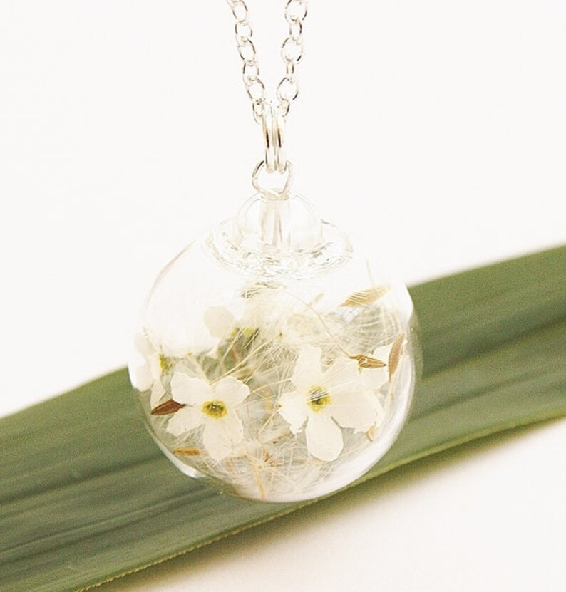 Vergissmeinnicht Pusteblumen Kette 925er Silber Anhänger Dandelion Bergkristall Brautschmuck Braut Abschied Blütenschmuck Blütenanhänger Bild 1