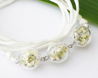Real gypsophila bracelet ivory bridal jewelry wrap bracelet flower jewelry wedding silk white bride boho bohostyle bridesmaid