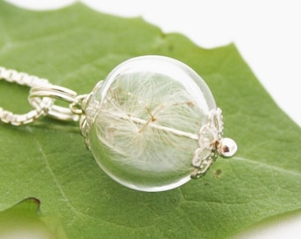 Echte Pusteblume Kette 925er Silber Dandelion Naturschmuck Firmung Brautschmuck Braut ivory Löwenzahn boho bohemian Style Hochzeit