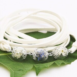 Véritable myosotis blanc & bleu wrap bracelet bracelet bijoux bijoux floraux bijoux de mariée mariée floral adieu cadeau adieu collier image 4