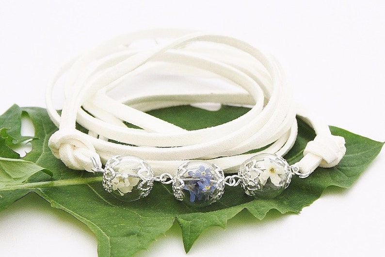 Véritable myosotis blanc & bleu wrap bracelet bracelet bijoux bijoux floraux bijoux de mariée mariée floral adieu cadeau adieu collier image 4