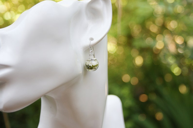 Gypsophila earrings silver 925 ivory, bridal jewelry with real flowers in boho style, optionally with real dark green moss image 7