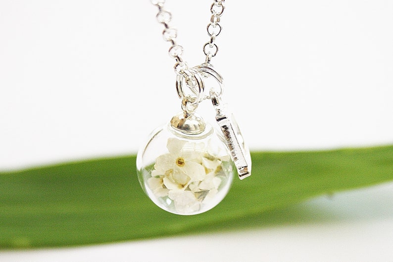 Real forget-me-not necklace white bridal jewelry gift farewell wife mother's day flower jewelry bridesmaid bridesmaid boho image 2