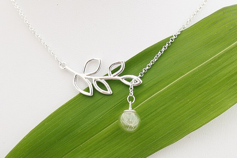 Real Dandelion Necklace with Leaf Bridal Jewelry Dandelion Leaf Glass Ball Glass Jewelry Gift Girlfriend Wishes Dandelion boho bohostyle image 4