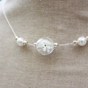 Genuine Veil Herb Necklace Bridal Jewelry ivory Wedding Necklace White Pearls Flower Jewelry Flowers, Boho image 5