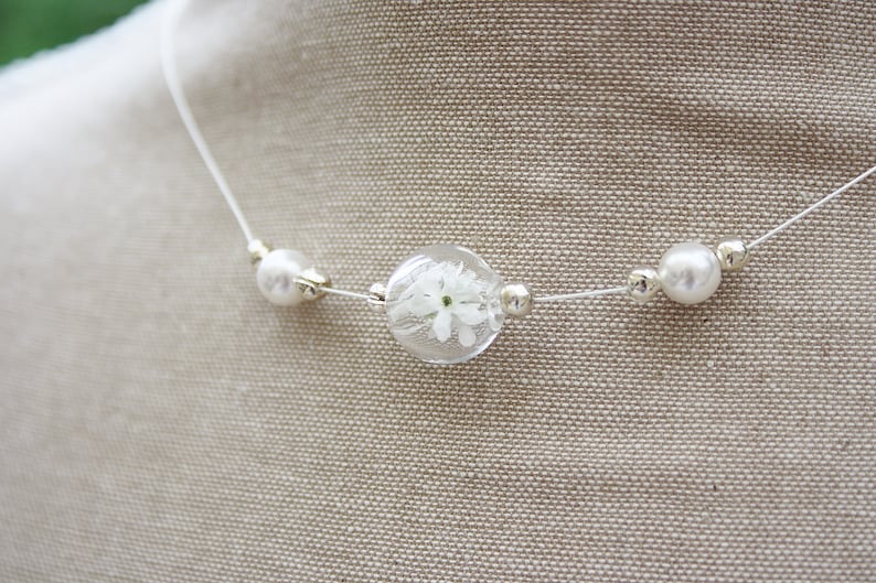 Genuine Veil Herb Necklace Bridal Jewelry ivory Wedding Necklace White Pearls Flower Jewelry Flowers, Boho image 5