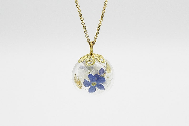 Echte Vergeet-Me-Niet & Paardebloemen Ketting 925 Zilver Goud Blauw Bruids Sieraden Bruiloft Bevestiging Peetmoeder Cadeau Moeder Bloemen afbeelding 3