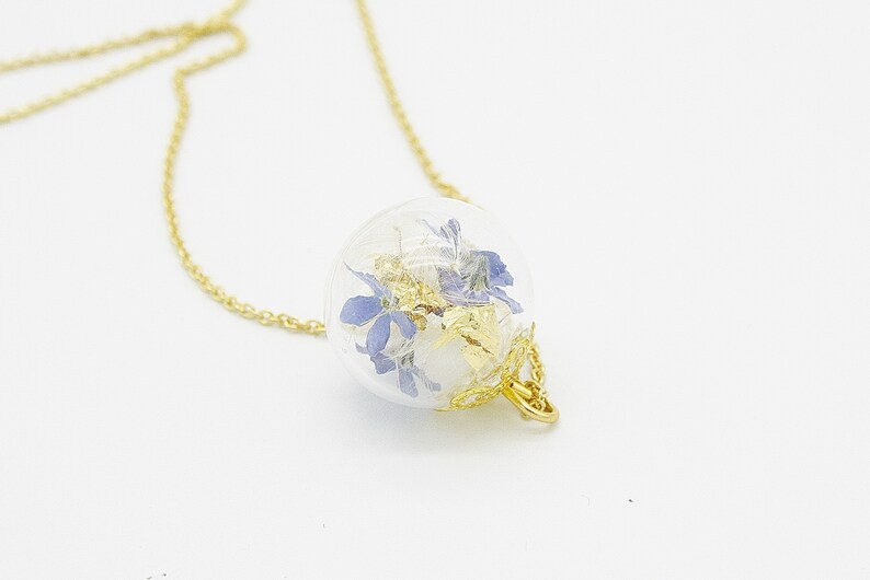 Real Forget-Me-Not & Dandelions Necklace 925 Silver Gold Blue Bride Bridal Jewelry Wedding Confirmation Godmother Gift Mother Flowers image 2