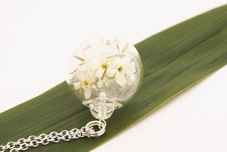 Vergissmeinnicht Pusteblumen Kette 925er Silber Anhänger Dandelion Bergkristall Brautschmuck Braut Abschied Blütenschmuck Blütenanhänger Bild 2