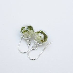 Gypsophila earrings silver 925 ivory, bridal jewelry with real flowers in boho style, optionally with real dark green moss image 8