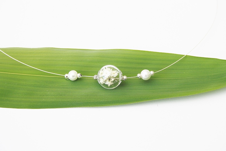 Genuine Veil Herb Necklace Bridal Jewelry ivory Wedding Necklace White Pearls Flower Jewelry Flowers, Boho image 1