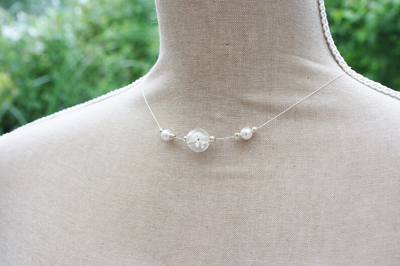 Genuine Veil Herb Necklace Bridal Jewelry ivory Wedding Necklace White Pearls Flower Jewelry Flowers, Boho image 6