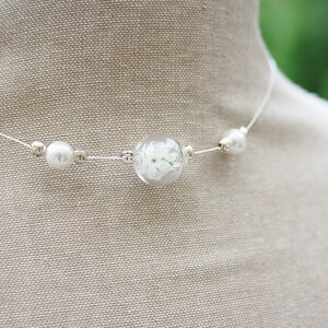Genuine Veil Herb Necklace Bridal Jewelry ivory Wedding Necklace White Pearls Flower Jewelry Flowers, Boho image 7