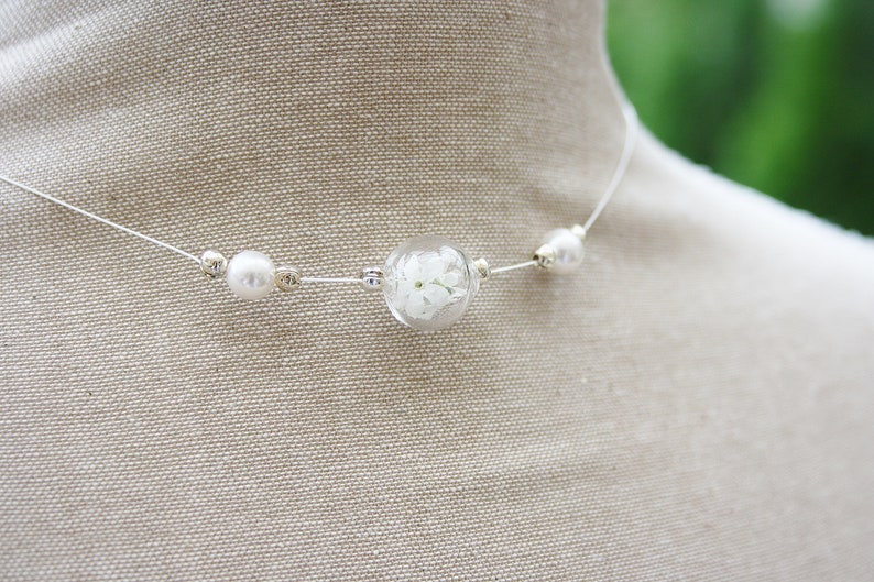 Genuine Veil Herb Necklace Bridal Jewelry ivory Wedding Necklace White Pearls Flower Jewelry Flowers, Boho image 7