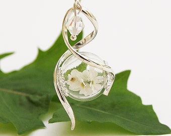 Chaîne de myosotis véritable & pendentif mariage bijoux de mariée blanc ivoire fleur mariée bijoux boho bohostyle spirale argent mariage confirmation