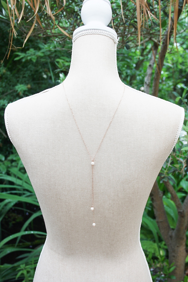 Rückenkette Brautschmuck Silber 925 rosévergoldet Perlen individuell Hochzeit Halskette nach Maß Bild 4
