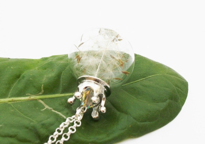 Flowers planner crown chain Crown Crystal pendant flower necklace Silver Necklace Dandelion image 3