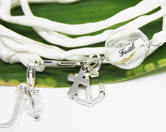 Dandelion Faith Faith Love Hope Bracelet Silk Confirmation Conformation Communion Wrap Bracelet Flower Jewelery Baptism Godmother Anchor Heart