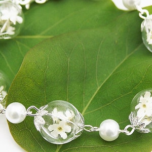 La valeur vrai Myosotis 3 pièces blanc bracelet boucles doreilles pendentifs perles bijoux de mariée mariage mariée bohème fleur fleur verre image 1