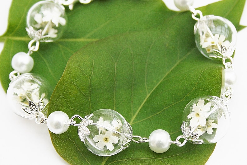 La valeur vrai Myosotis 3 pièces blanc bracelet boucles doreilles pendentifs perles bijoux de mariée mariage mariée bohème fleur fleur verre image 1