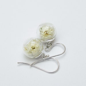 Gypsophila earrings silver 925 ivory, bridal jewelry with real flowers in boho style, optionally with real dark green moss image 5