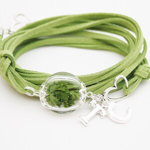 Véritable persil wrap bracelet persil cadeau de mariage vert anniversaire de mariage jeunes mariés amour coeur lettres initiales image 3