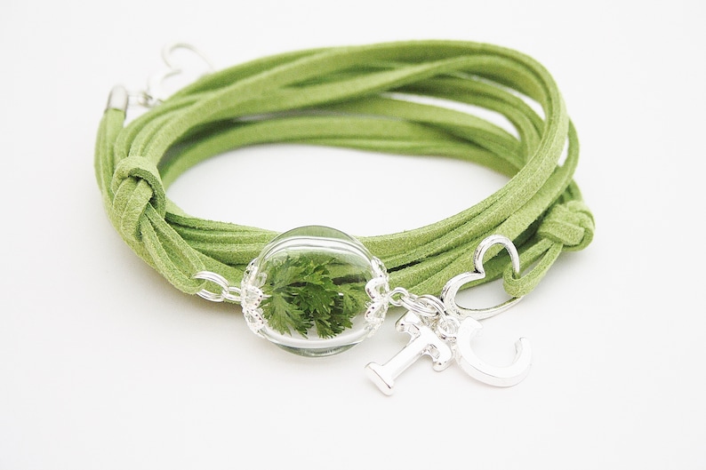 Véritable persil wrap bracelet persil cadeau de mariage vert anniversaire de mariage jeunes mariés amour coeur lettres initiales image 3