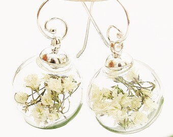 Set Schleierkraut Armreif & Ohrringe Brautschmuckset bridaljewelry boho bohostyle Blütenschmuck flowerjewelry ivory Silber Trauzeugin Glas
