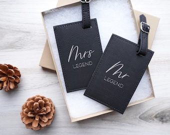 Luggage Tags Personalized Leather (Set of 2) | Custom Luggage Tag | Engagement Gift Couple Luggage Tags | Travel Gifts | Bridal Shower Gift