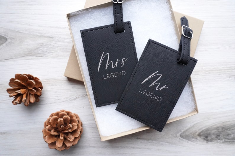 Luggage Tags Personalized Leather Set of 2 Custom Luggage Tag Engagement Gift Couple Luggage Tags Travel Gifts Bridal Shower Gift image 6
