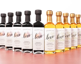 Mit Liebe Olivenöl Gefälligkeiten infundiert | Brautdusche Olivenöl Gunst | Hochzeit Olivenöl Gastgeschenke | Baby-Dusche-Olivenöl Favor | Geburtstag gefallen