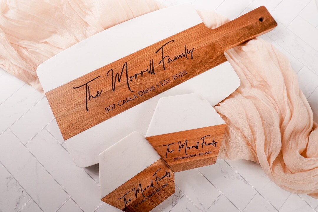 Personalized Marble Cheese Board Engagement Gift Cheese & Serving Board