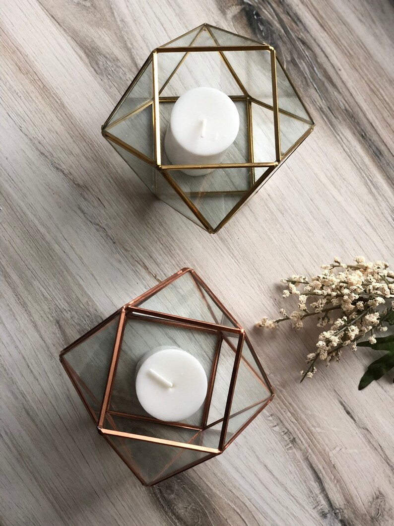 Rose Gold Terrarium Glass Candle Holder Gold Terrarium Etsy