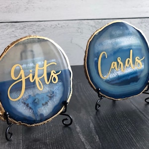 Brazilian Agate Sign Set of 2 | Gift & Card Table Sign Set | Agate Escort Cards | Geometric Place Cards